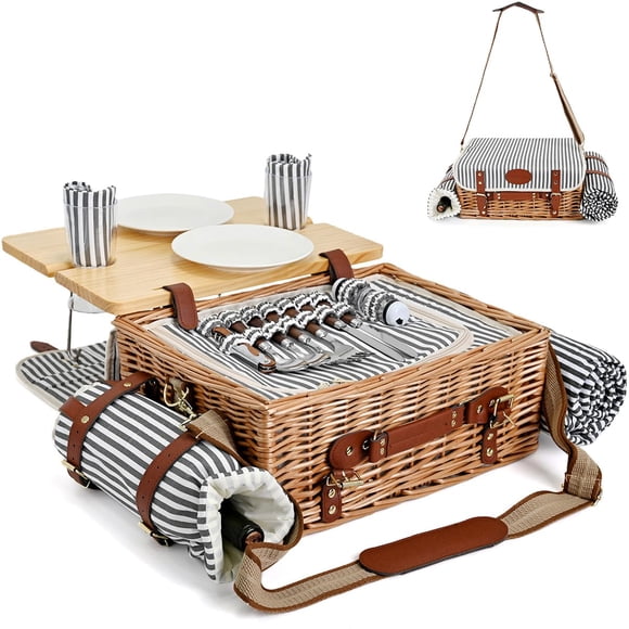 Set de Cesta de Picnic de Mimbre SatisInside para 2 con Mesa y Manta