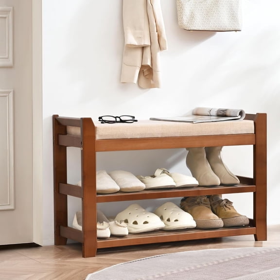 28" Shoe Rack Bench with Cushion, Shoe Rack for Front Door Entrance, Shoe Bench with Storage for Entryway Hallway Bedroom Living Room