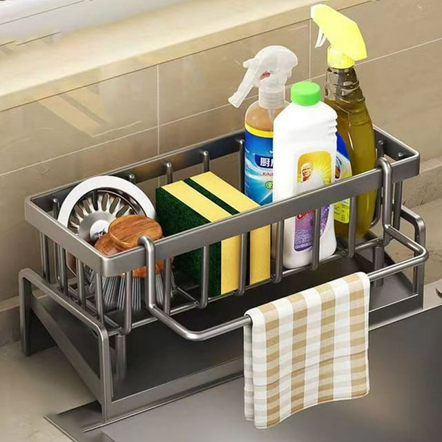 Drain Rack Sponge Holder for Kitchen Organizer Self-Drain Design with Soap Dispenser Efficient Countertop Storage Solution for Sponges and Brushes