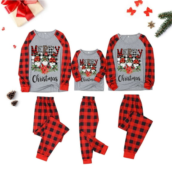 Odeerbi Christmas Pajamas For Family Matching Outfits Women Mom Letter Printed Top Printed Pants Xmas Clothes
