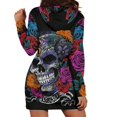 thumbnail image 4 of Femmes Capuche à Manches Longues Sweat-Shirt Poche Crâne Robes à Imprimé Floral, 4 of 5