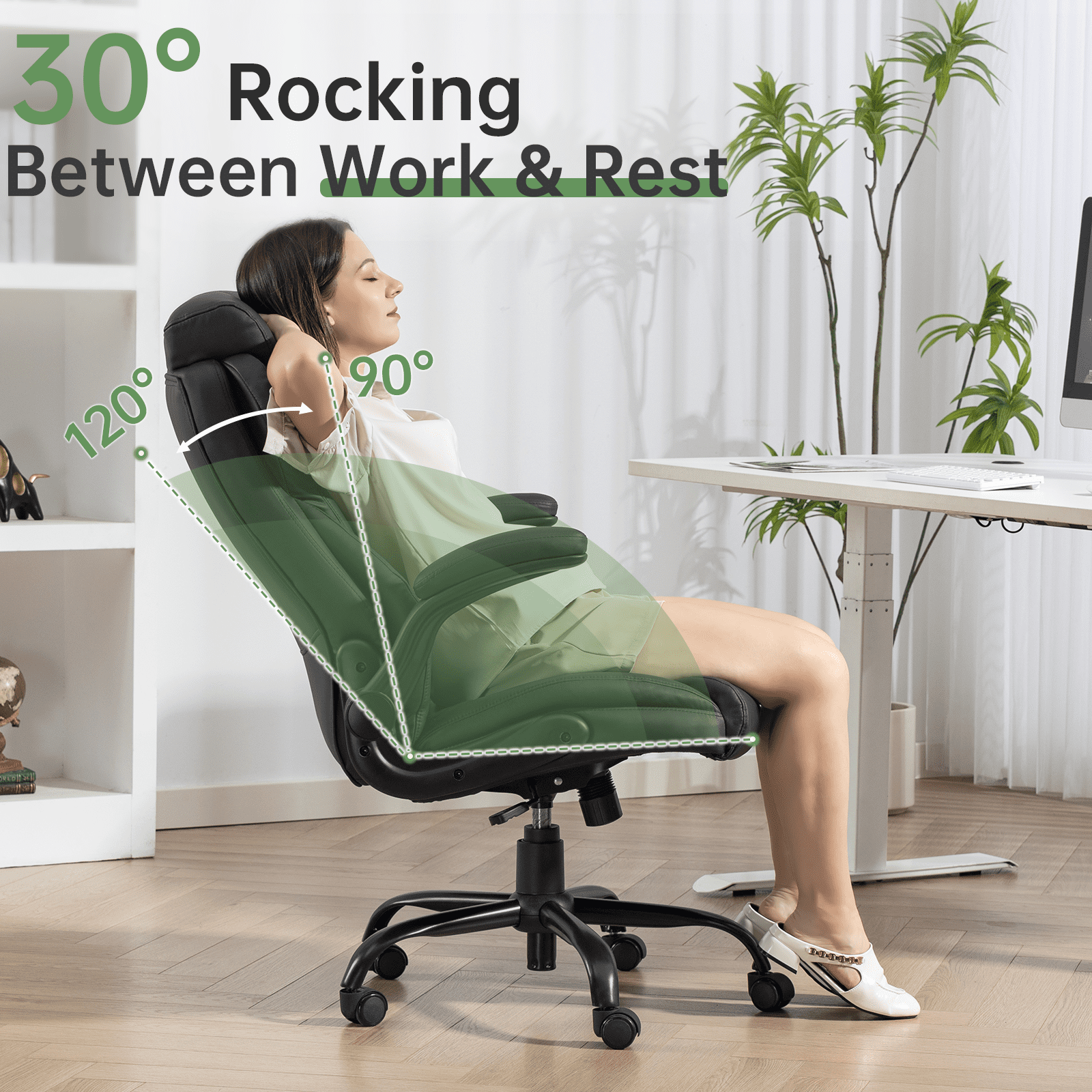 Big and Tall Office Chair 400LBS, Heavy Duty High Back Executive Ergonomic PU Leather Desk Chair, Adjustable Height 360° Swivel Rolling Wheels Computer Chair for Home Office Work