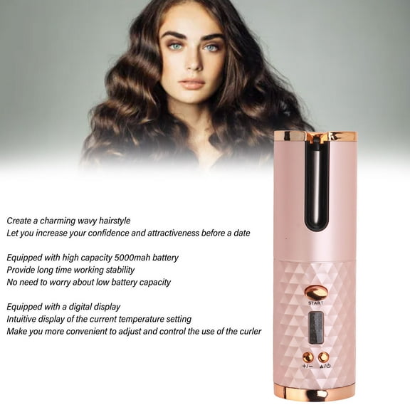 Cordless Auto Curler: USB Rechargeable, Fast Heat, 5000mAh Battery Digital Display For Effortless Styling