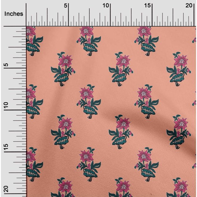 oneOone Cotton Flex Fabric Leaves & Floral Block Printed Fabric 1 Yard 40 Inch Wide