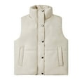 thumbnail image 2 of Juebong Womens Faux Leather Puffer Vest Zip Up Sleeveless PU Motorcycle Biker Jacket Stand Collar Padded Vests Quilted Lightweight Jackets Beige,M, 2 of 7