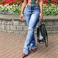 thumbnail image 5 of cocolona Womens Summer Casual Hole Flare Jeans Button Zipper Waist Stretch Wide Leg Denim Pants with Pockets, 5 of 5