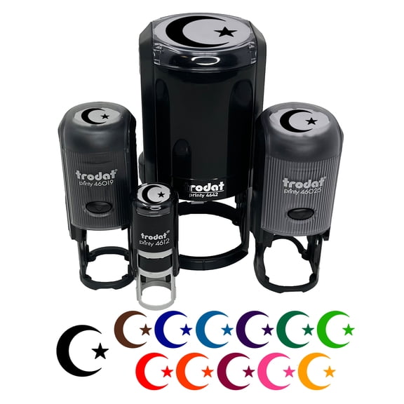 Star and Crescent Moon Islam Ottoman Self-Inking Rubber Stamp Ink Stamper - Black Ink - Mini 1/2 Inch