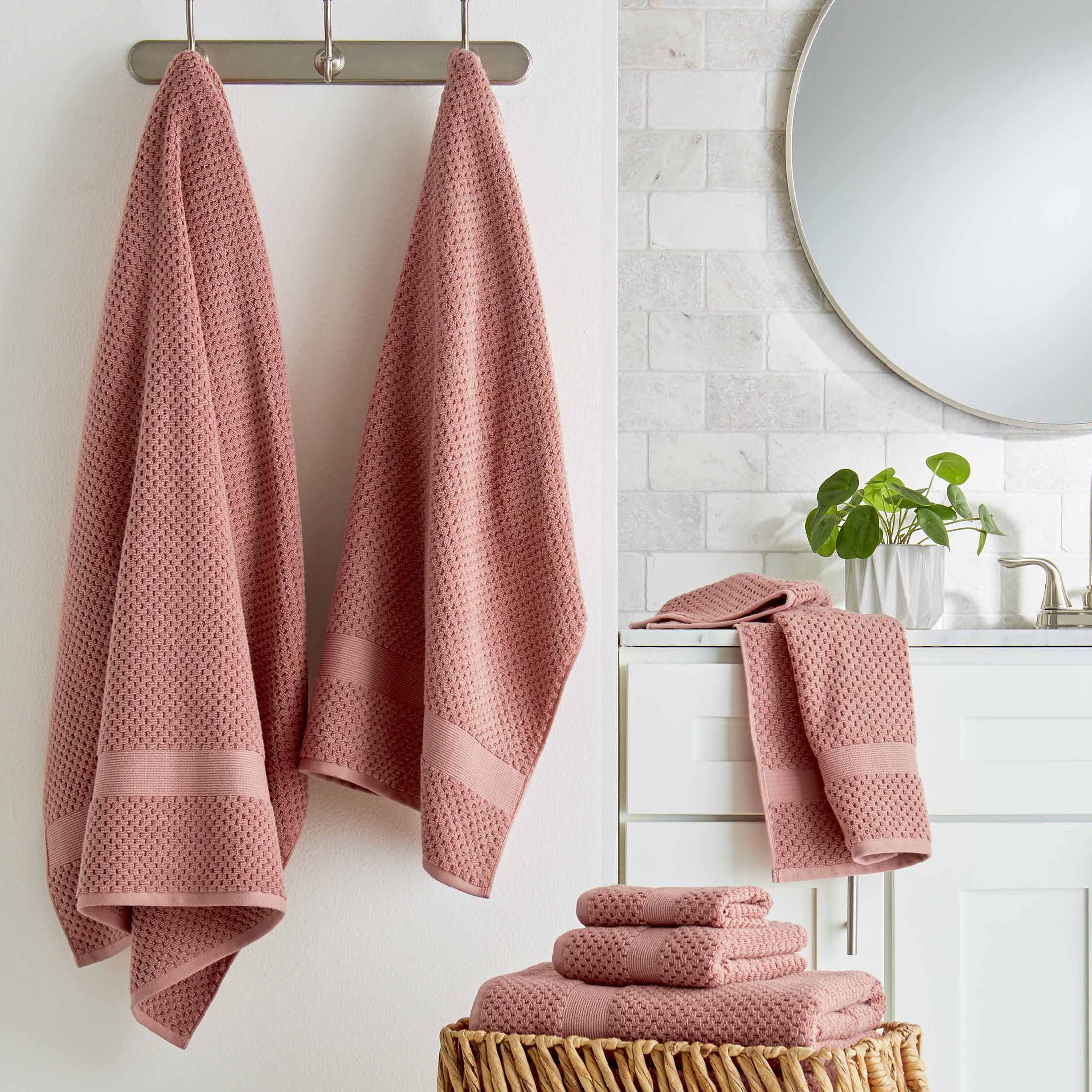 Better Homes & Gardens Signature Soft Cotton Popcorn Texture 6-Piece Bath Towel Set, Old Rose