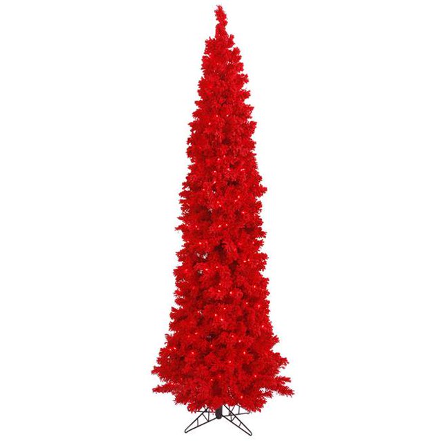 Vickerman K168081LED Arbre à Crayons Rouge Floqué 9 Pi x 43 Po avec 400 Lumières LED Dura Rouge