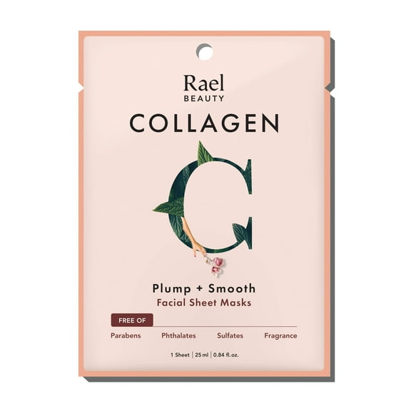 Rael Beauty Collagen Facial Mask for Wrinkles and Dry Skin, Plump and Smooth, 1 Count