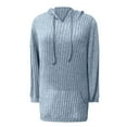 thumbnail image 4 of HNMKIU Women's Solid Color Ribbed Hooded Sweatshirt Long Sleeve Pullover Womens Hoodies Casual Comfortable for Winter Fall 01_Light Blue,XL, 4 of 5