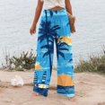 thumbnail image 4 of Women Palm Tree Wide Leg Pants High WaistTrousers Casual Boho Palazzo Pants Lounge Elastic Waist Pants Comfy Flower Print Dresses Pants, 4 of 5