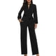 thumbnail image 1 of Mono de manga ancha con pierna ancha, informal, de talle alto, atado, con un solo pecho, cuello redondo y bolsillos, mono formal para mujer, negro S, 1 of 6