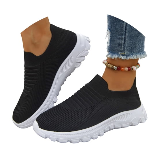Wovix Pull-on Shoes for Women Sock Sneakers Walking Jogging Yoga Casual Arch Support Lightweight Indoor Outdoor Shoes Black 36