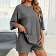thumbnail image 2 of Women's Shorts Suit Set Round Neck T Shirt Athletic Shorts Sports Summer Casual Outfit, 2 of 7