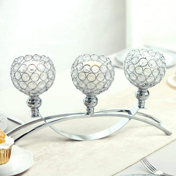 16" 3 Arm Silver Crystal Candle Holder Arch Bridge Design Goblet