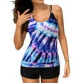 thumbnail image 5 of ibiyuan Plus Size Summer Outfits Two Piece Tummy Control Bathing Suit with Athletic Pockets Swim Shorts Swimwear Tropical Floral Womens Swimsuits Tummy Control,Purple, 5 of 8