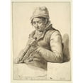 thumbnail image 2 of Abraham Van Strij 12x14 Black Ornate Wood Framed Double Matted Museum Art Print Titled: Seated Man With&nbsp;Stick (19th&nbsp;Century), 2 of 5