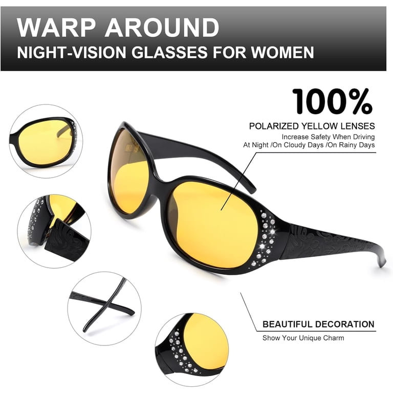 LVIOE Night-Vision Driving Glasses Wrap Around Anti Glare 
