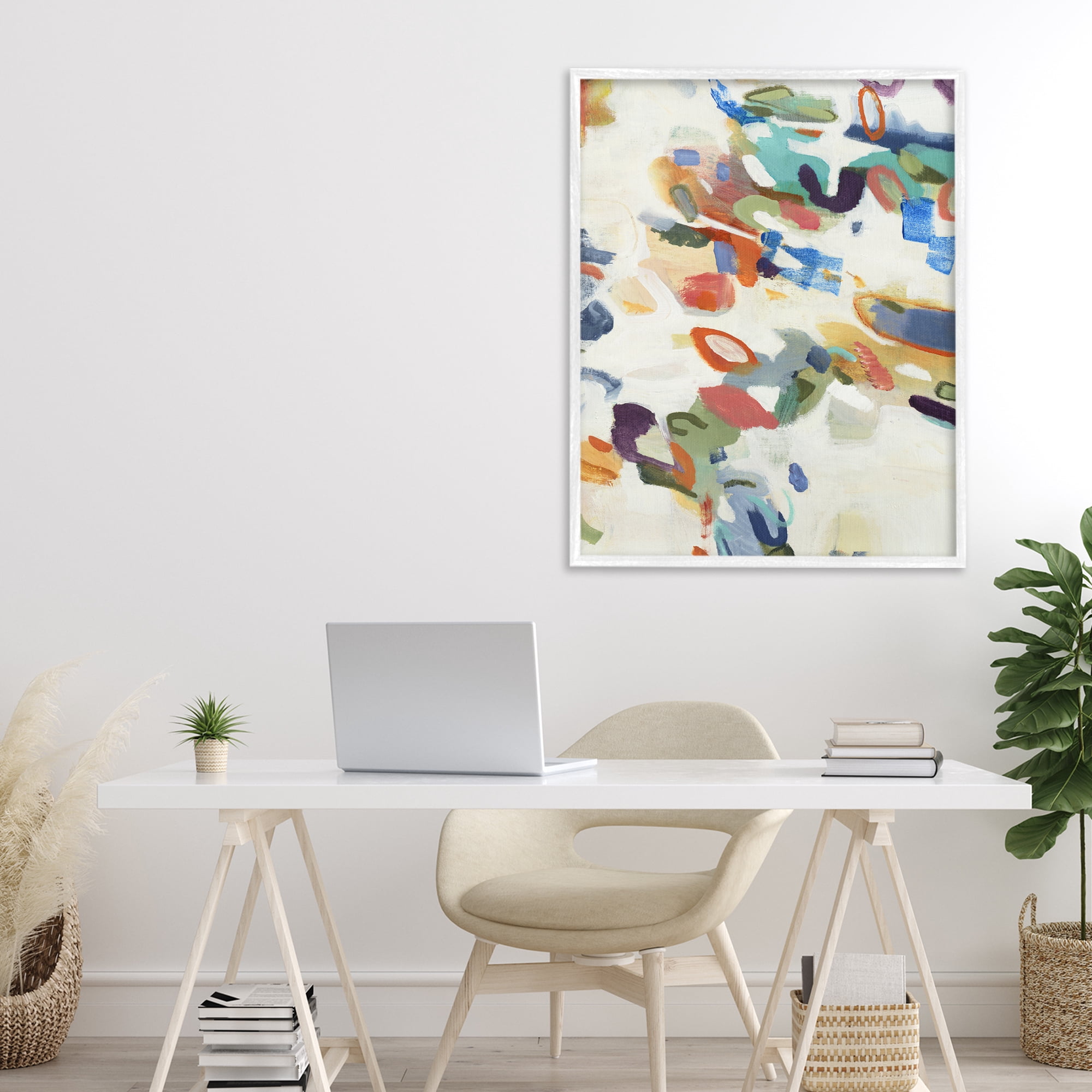 Stupell Industries Multihued Expressive Abstract White Framed Giclee Art, design by Lisa Ridgers