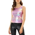 thumbnail image 1 of INSPIRE CHIC Women's Metallic Tank Top Halloween Club Party Shiny Sparkly Holographic Cami Top L Multicolor Pink, 1 of 6