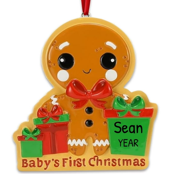 Personalized Baby's First Christmas Ornament 2024 - Gingerbread Themed 1 Count Ornaments by Elves