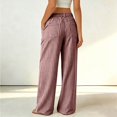 thumbnail image 6 of Fashion Striped Linen Pants for Women High Waisted Straight Leg Palazzo Trousers Casual Wide Leg Pant with Pockets, 6 of 7
