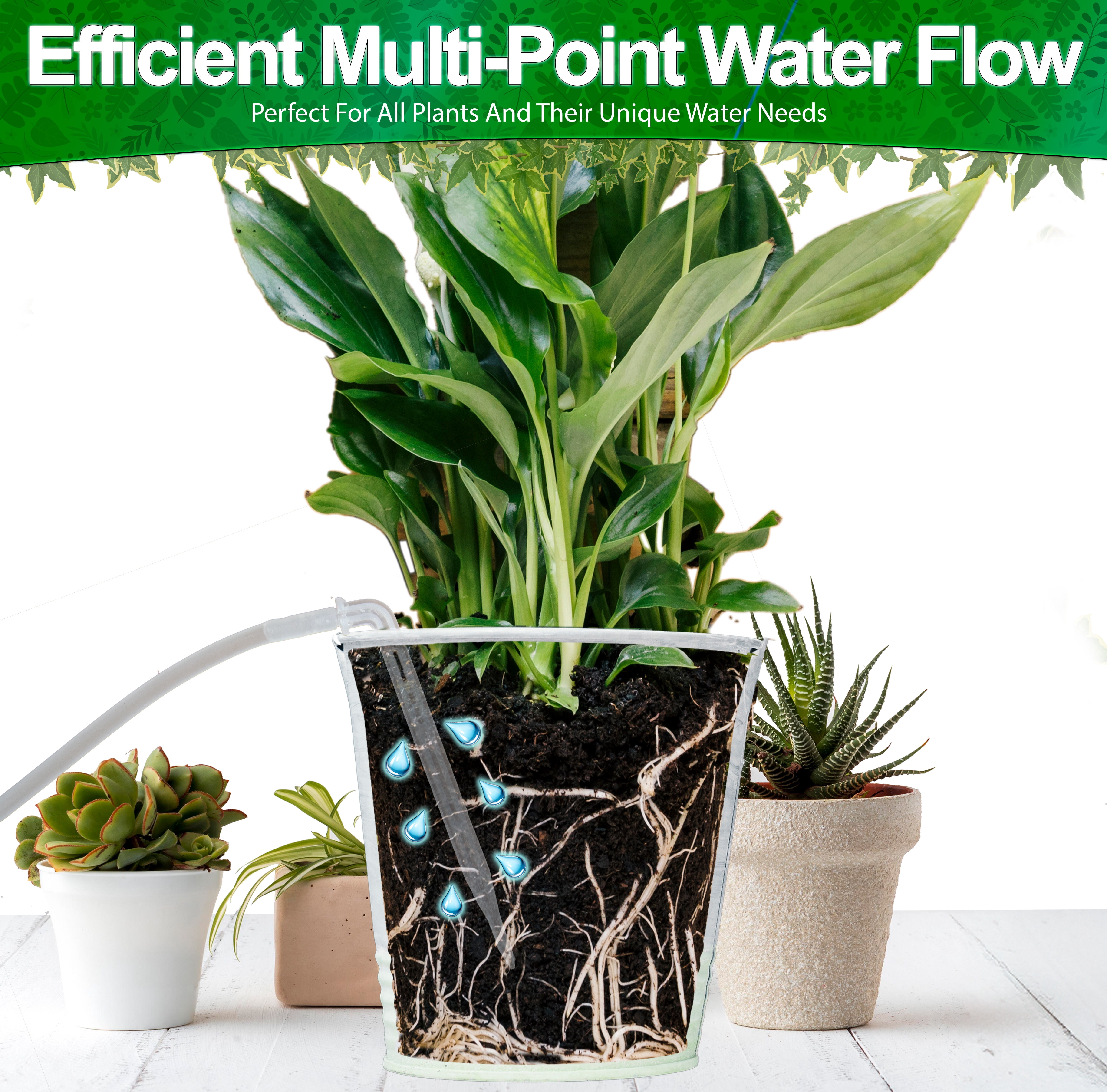 Solar Self Watering Plant Drip Irrigation System for 15 Plants Multiple Automatic Control Modes - Portable DIY Kit for Indoor/Outdoor Gardens, Patios, Balconies, and Vacation Plant Care