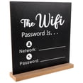 thumbnail image 3 of Letrero de contraseña WiFi de madera para mesa, con base de madera, ideal para decoración de centros de mesa de hotel, oficina y hogar., 3 of 7