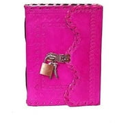 TUZECH Leather Journal for Men and Women Leather Diary to Write Poems,Sketchbook, Record Keeping Notebook Personal Memoir with Lock and Key - Unlined (Cute Pink, 7 Inches)