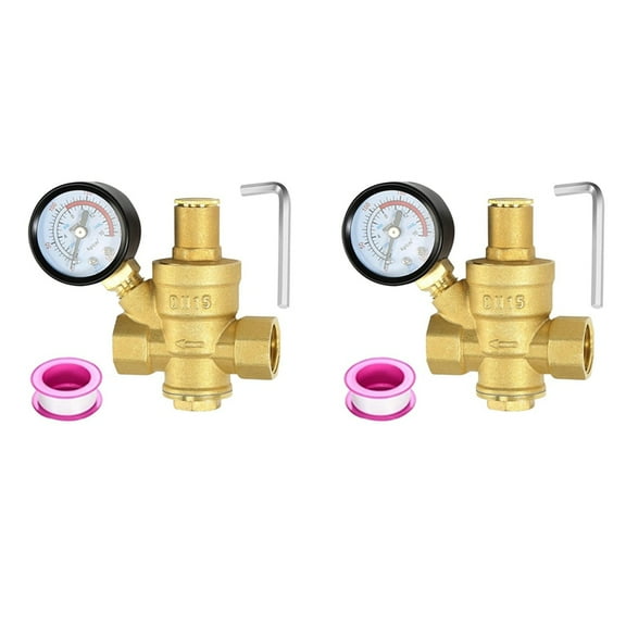 2X Water Pressure Regulator 1/2 Inch with Gauge, Hardness Brass, Adjustable Water Pressure Reducing Valve Water,Gold
