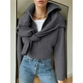 thumbnail image 4 of Suéter Informal Holgado de Punto Acanalado con Cuello en V y Larga para Mujer, con Cremallera de un Cuarto, para Invierno y Otoño Gris L, 4 of 9