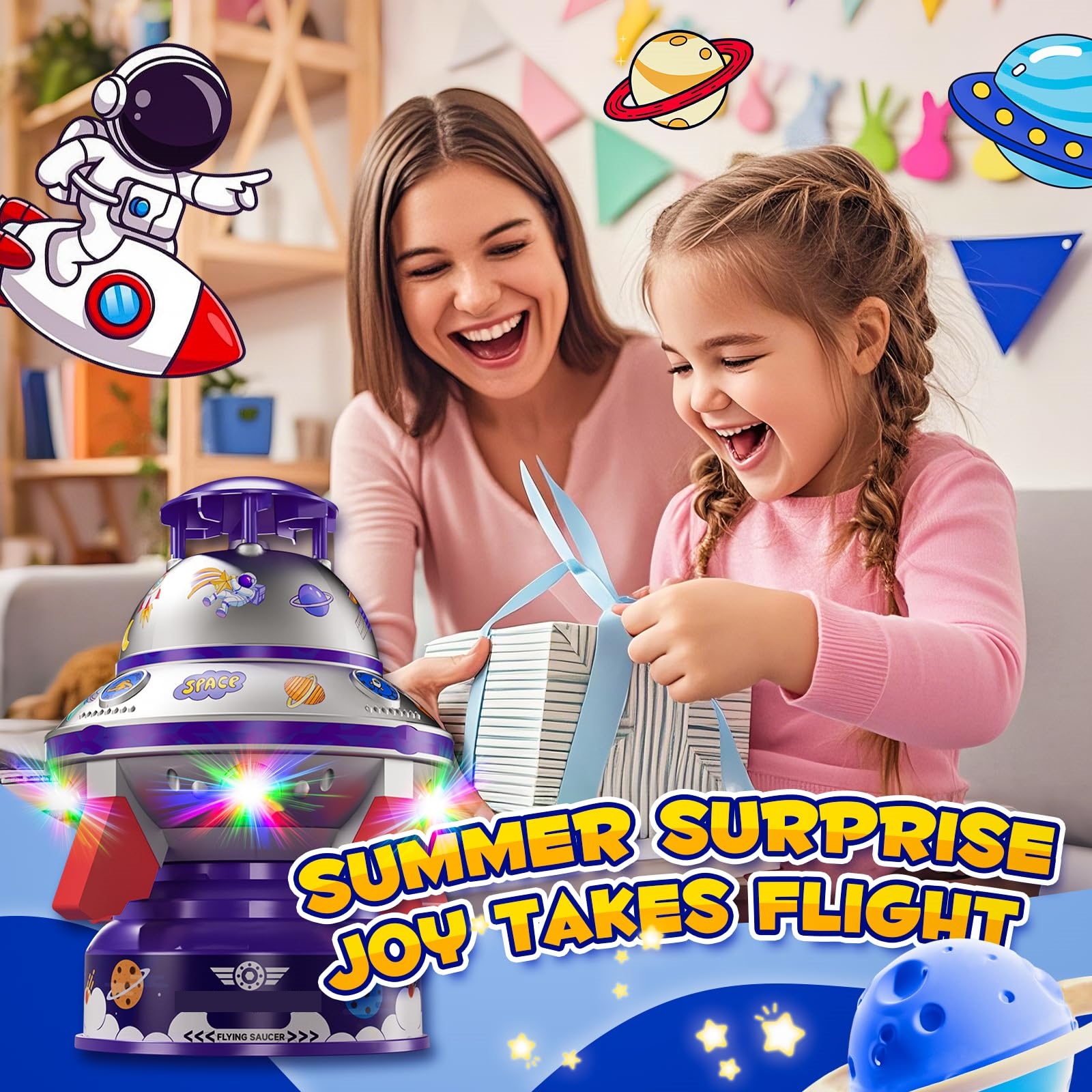 Water Sprinkler for Kids Water Toy with Light Up,Adjustable Height Water Launcher Water Toy Backyard Christmas Birthday Gift for Girls Boys Age 3-12 Year Old-Silver