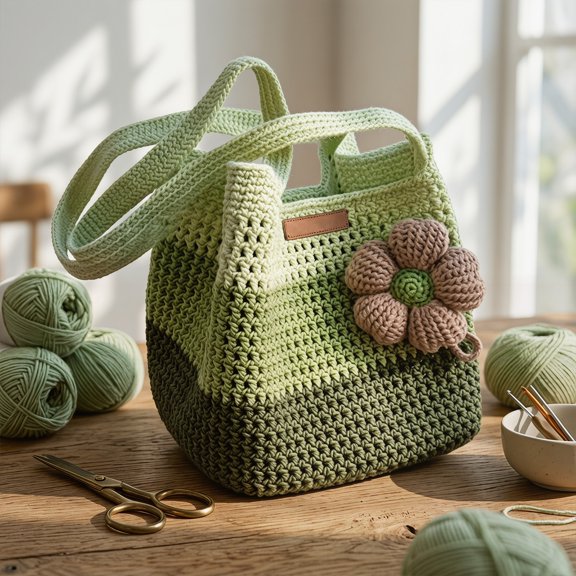Handmade Crochet Flower Tote Boho Striped Handbag Beach Bag Crossbody Shoulder Bag Crocheted Floral Purse for Women Vacation Street