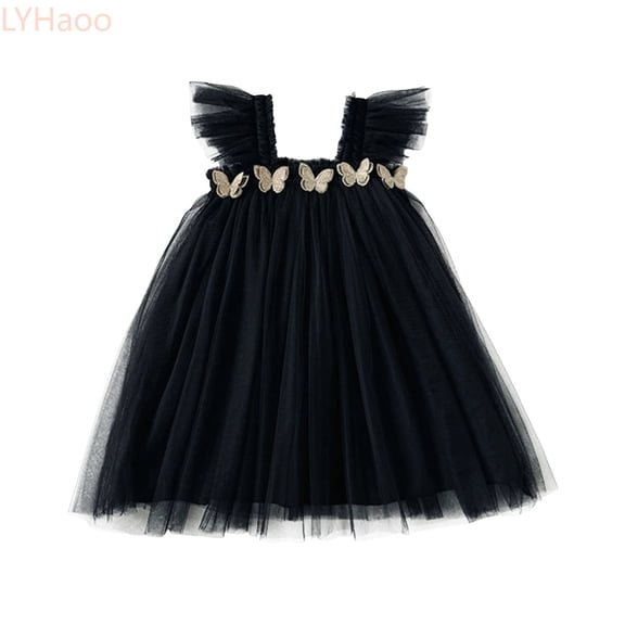 LYHaoo Toddler Girls Fly Sleeve Holiday Party Dress Dance Party Dresses Clothes,Vintage Girls Dress Sizes 2-3 Years Black