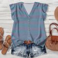 thumbnail image 2 of WULMLEO Women's Casual Striped Top V-Neck Button Down Lightweight Summer Blouse Blue XL, 2 of 5