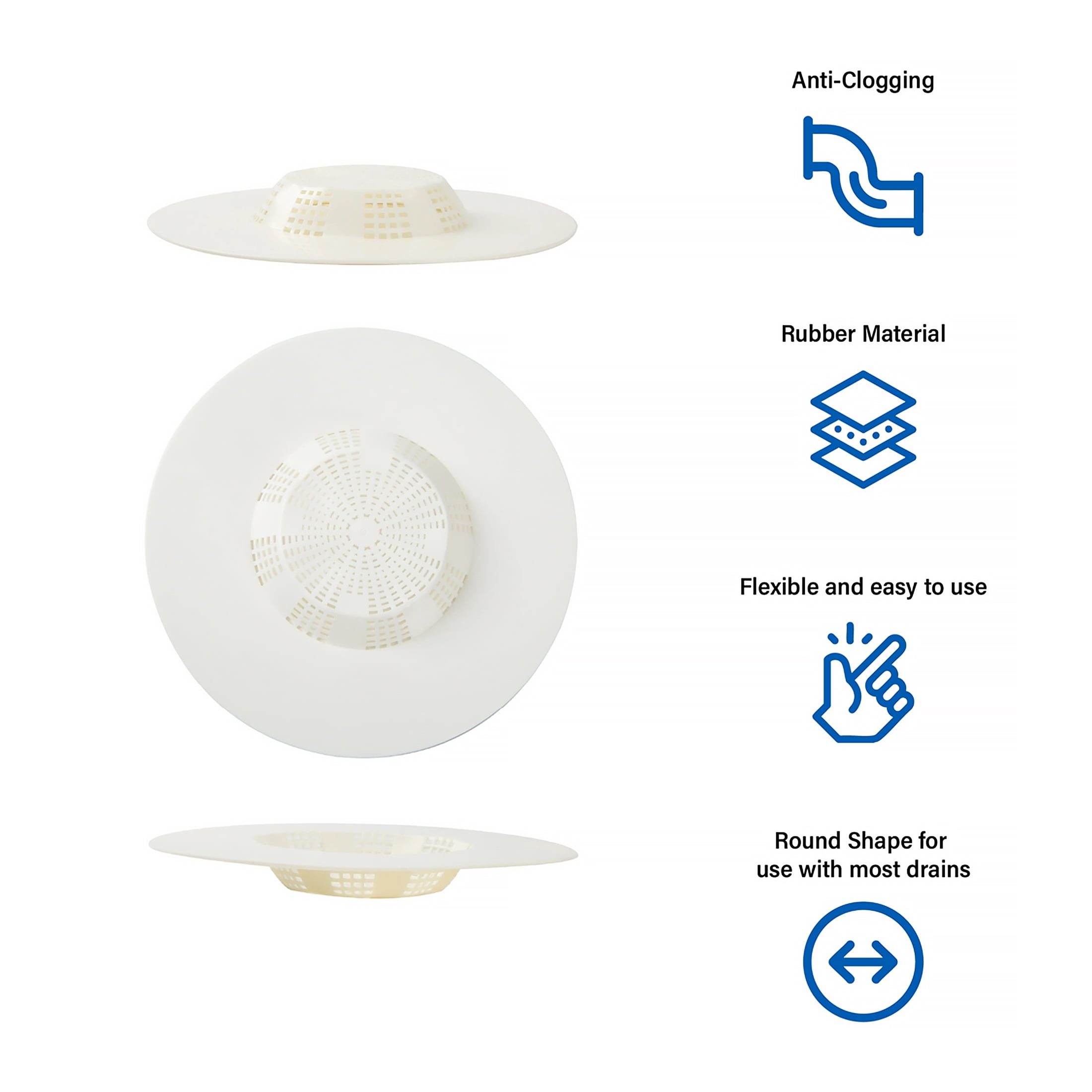 (3 pack) Mainstays Self Sealing Rubber Hair Catcher For Drain Clogs Prevention