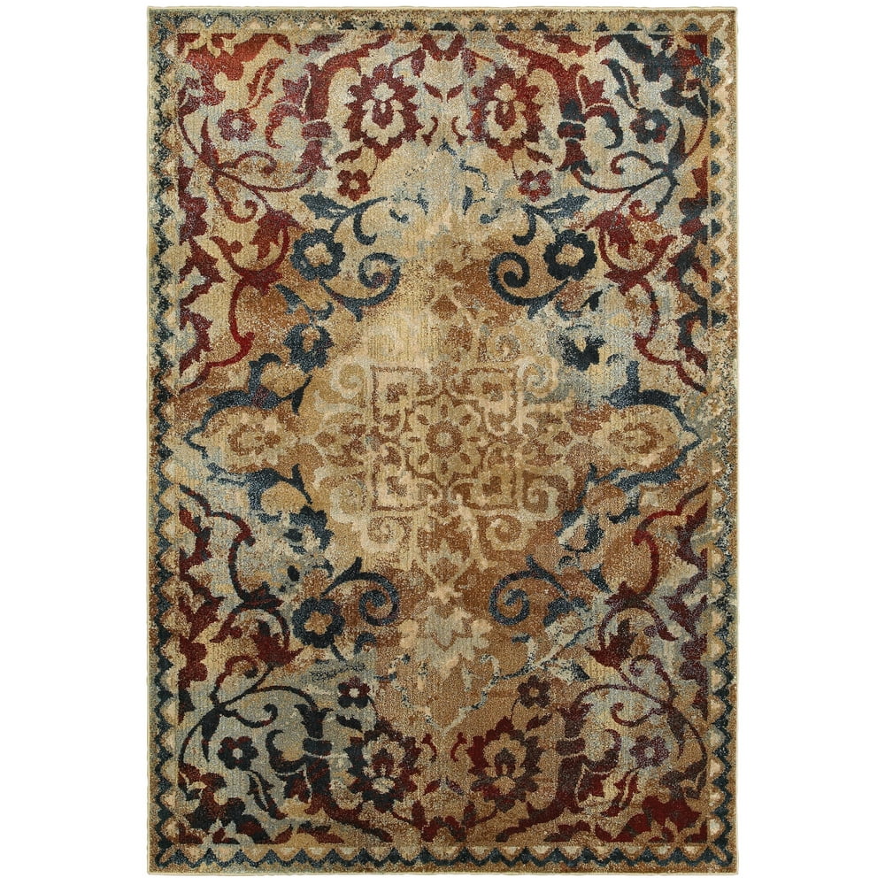 Style Haven Emberly Distressed Floral Medallion Area Rug 9'10" x 12'10