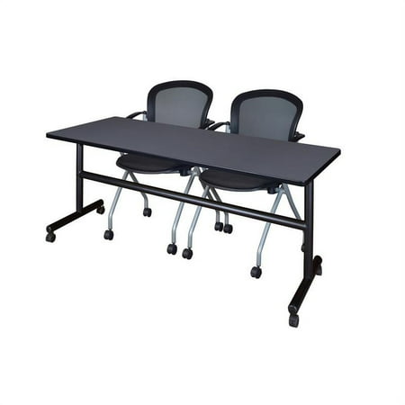 UPC: 0192357023365 | 72  x 30  Flip Top Mobile Training Table- Grey and 2 Cadence Nesting Chairs