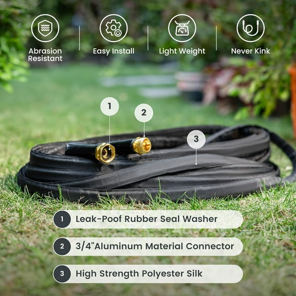 Garden Hose 25FT Lightweight Lay Flat Water Hose Kink  Flexible Hose with 9 Spray Function Nozzle