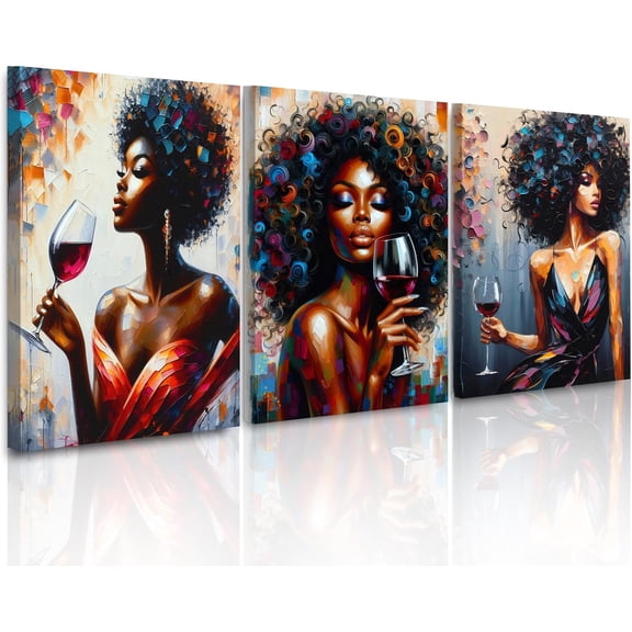 FCCUYE - 3 Piece Abstract African American Wall Art for Living Room Colorful Flower Hair Picture Floral Poster for Bathroom Black Girl Wall Art Canvas Prints Painting for Female Gifts 20x28inch