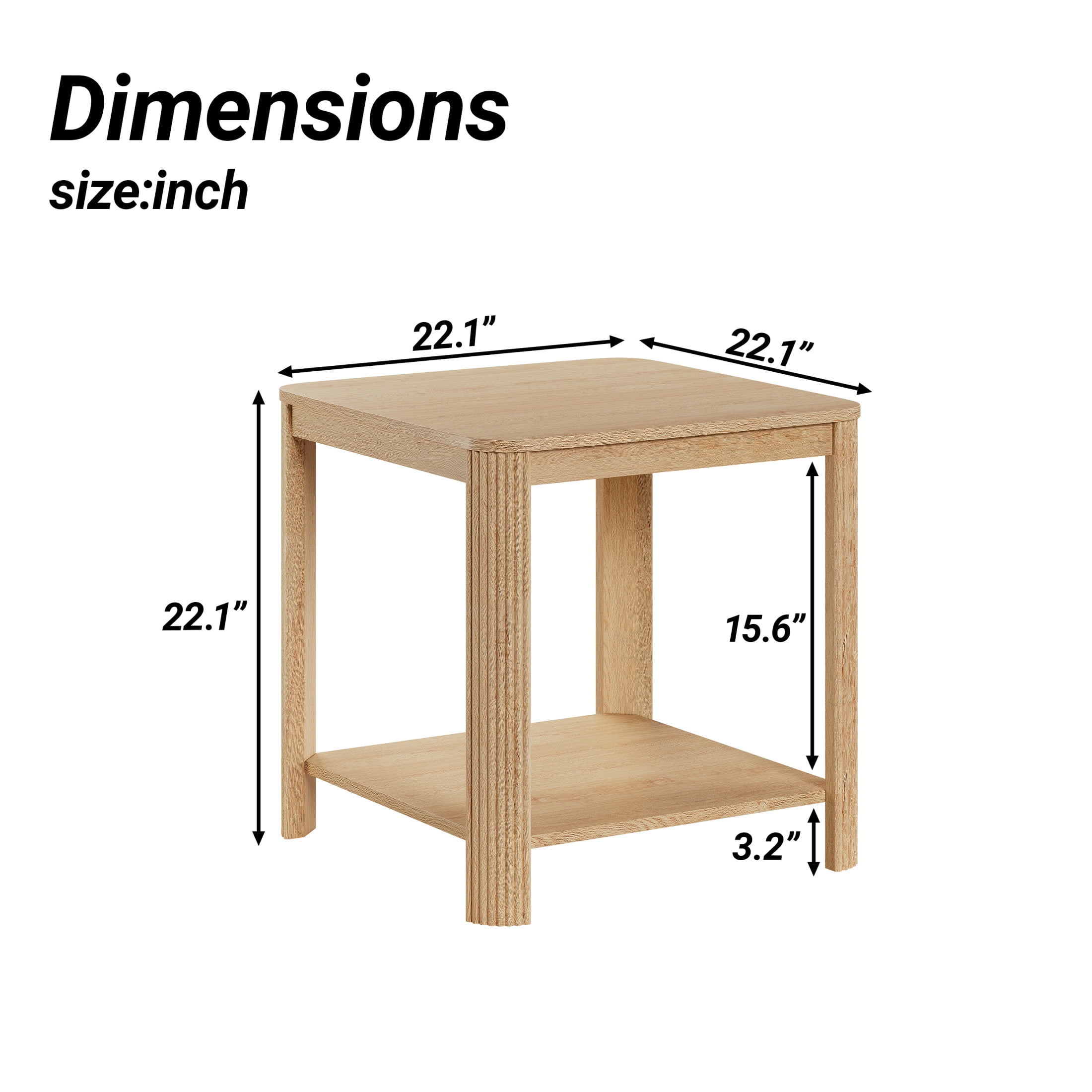 Noble House 22.1-Inch Boho End Table with 2-Tier Open Shelf, Rounded Corners, Vertical Wave Grain Legs, Oak