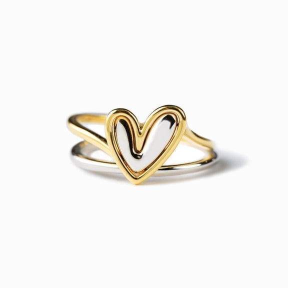 DESIGNICE Heart Rings for Women,Two Tone Ring,Mixed Metal Ring,Silver and Gold Plated Rings,Mixed Metal Jewelry,Self Love Gifts for Women