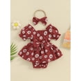 thumbnail image 3 of Elippeo Baby Girls Summer 3 6 12 18 Months Romper Dress Short Sleeve Daisy Print Sweet Romper with Headband, 3 of 10