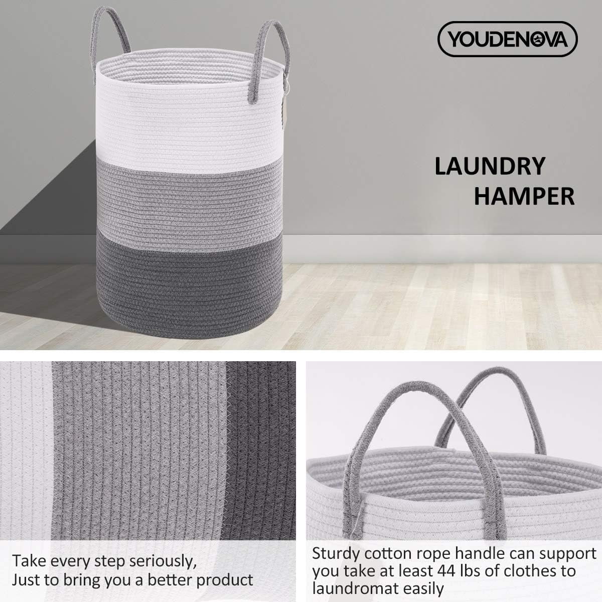 YOUDENOVA Laundry Hamper Basket, Woven 58L Tall Laundry Basket for Blanket Organizer- Nursery Hamper for Bedroom And Bathroom Storage