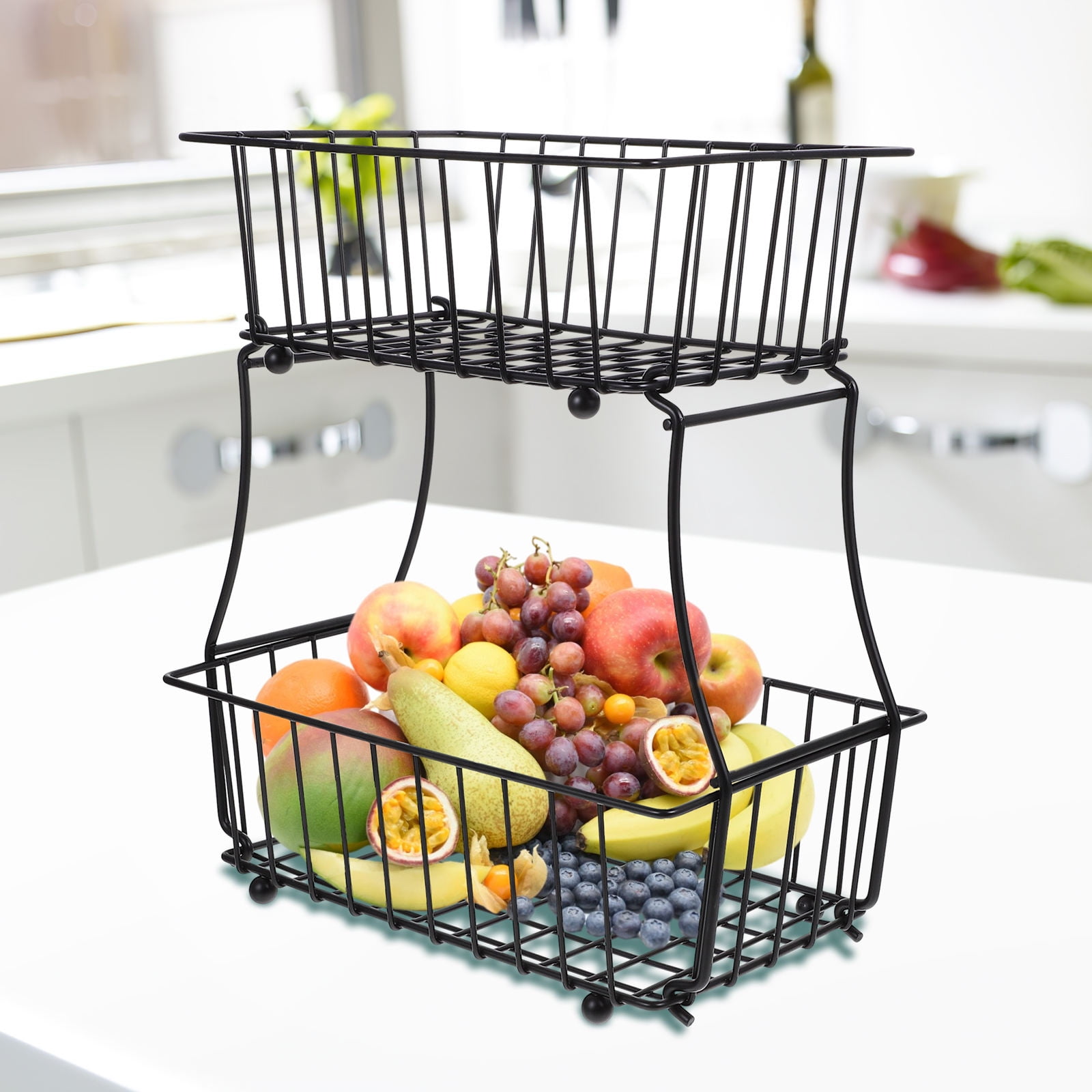 SWETRACE 1Pcs Kitchen Storage Basket Black Wire Fruit Organizer 30.00X19.00X10.00cm