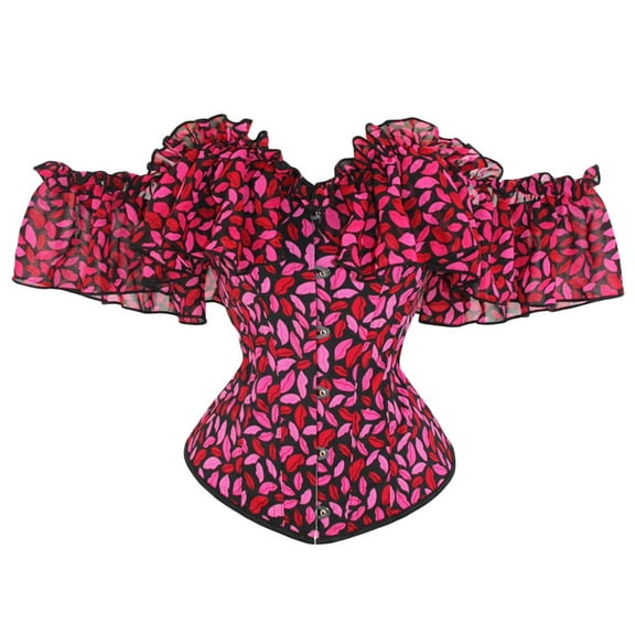 Elainilye Fashion Body Shaper for Women Red Lip Print Bodysuits Court Gothic Corset Outer Wear Sexy Tight Fitting Shapewear,Red