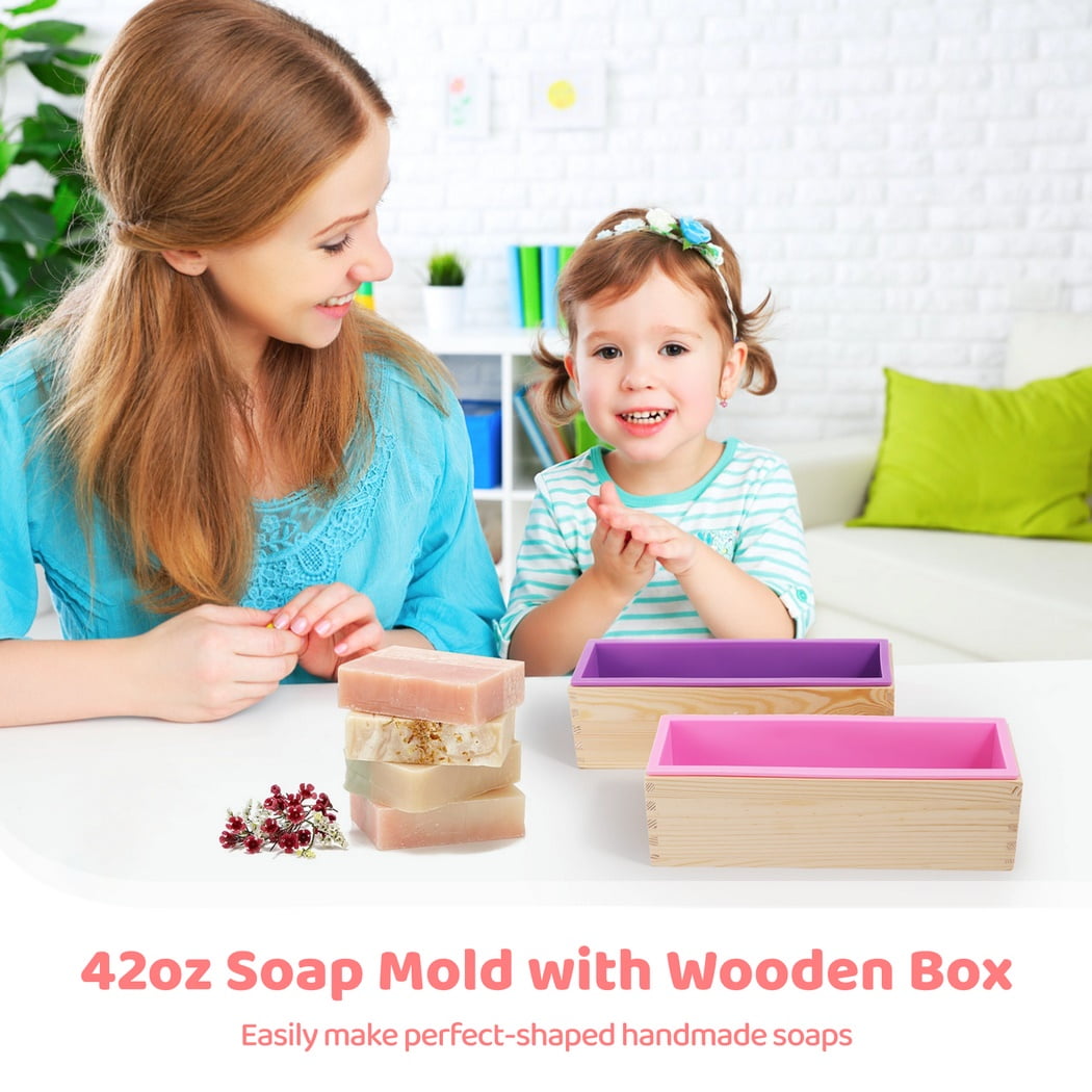 3Pcs 42oz Rectangular Silicone Soap Molds Wooden Box, Flexible Soap Making Mold, Heat Resistant Loaf Mold, Soap Bar Box, Handmade Soap Making Mold DIY Tools
