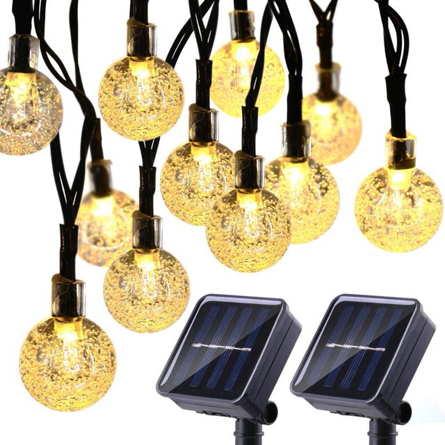 Lámpara 10m 50 LEDs Bola de cristal Solar Cadena de luces de hadas para decoración navideña al aire libre JShteea Para estrenar