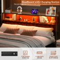 thumbnail image 4 of iSunirm Upholstered Twin Headboard with Hidden Drawer Storage, King Size Bed Headboard with Power Outlet and LED Light, Free Standable, Sturdy and Stable Meta Frame, Noisy Free, Gray Oak, 4 of 7